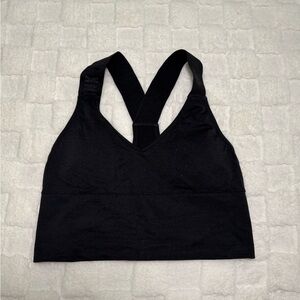 VS PINK Black Longline Sports Bra with Logo Straps and Pads - Women’s Small